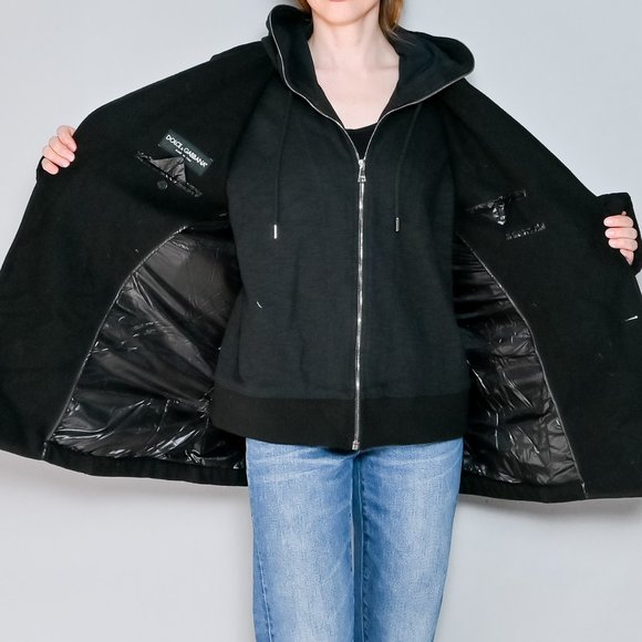 192. DOLCE & GABBANA Black Wool-Blend Hooded Hybrid Jacket XL IT 52 - Picture 9 of 9
